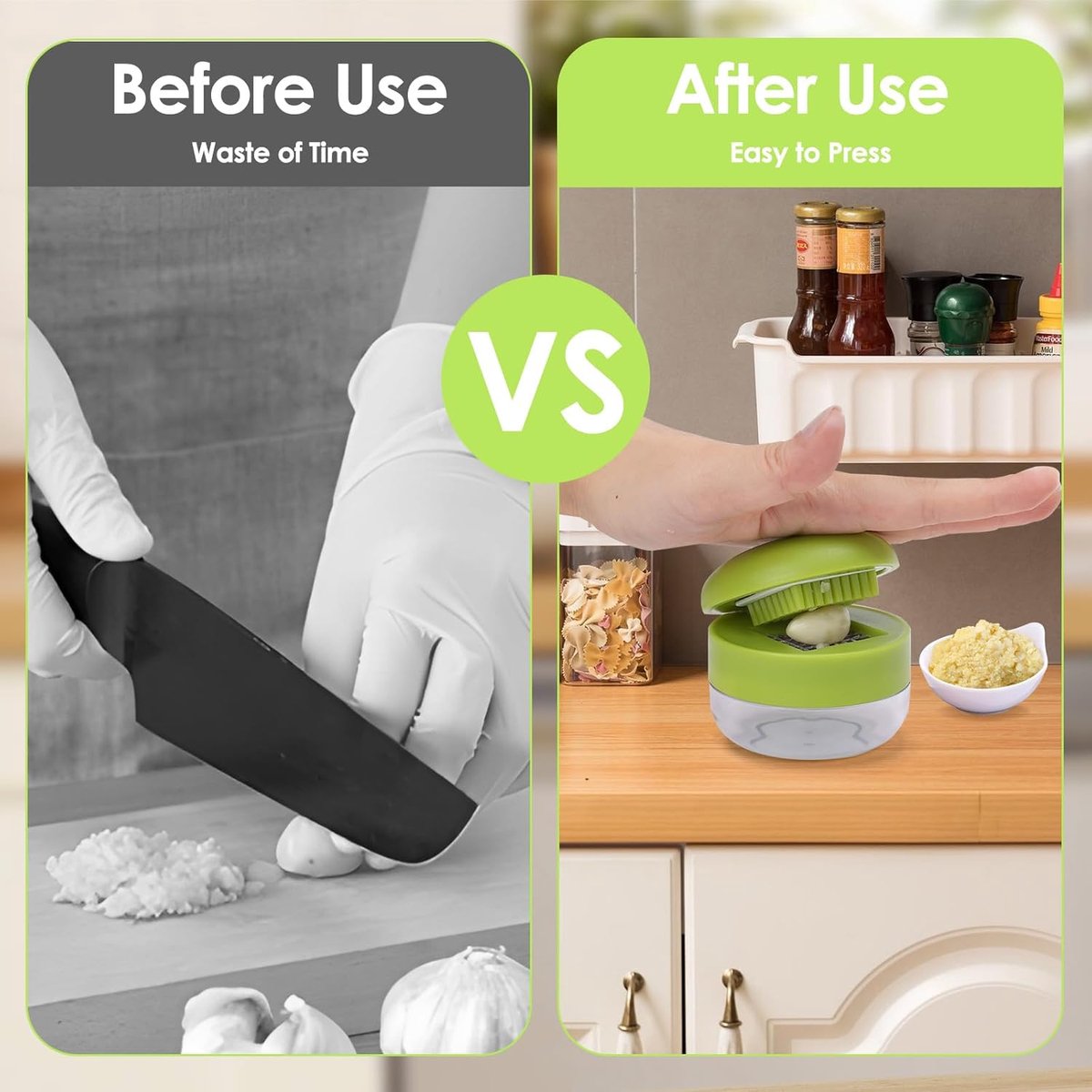 2 Pieces Garlic Press - Garlic Chopper - Garlic Press - Suitable for Garlic - Manual Garlic Press - Kitchen Gadget Press - Garlic Presses - Storage Container - Ginger Press - Stainless Steel Knife Cutter - Crusher - For Home and Camping
