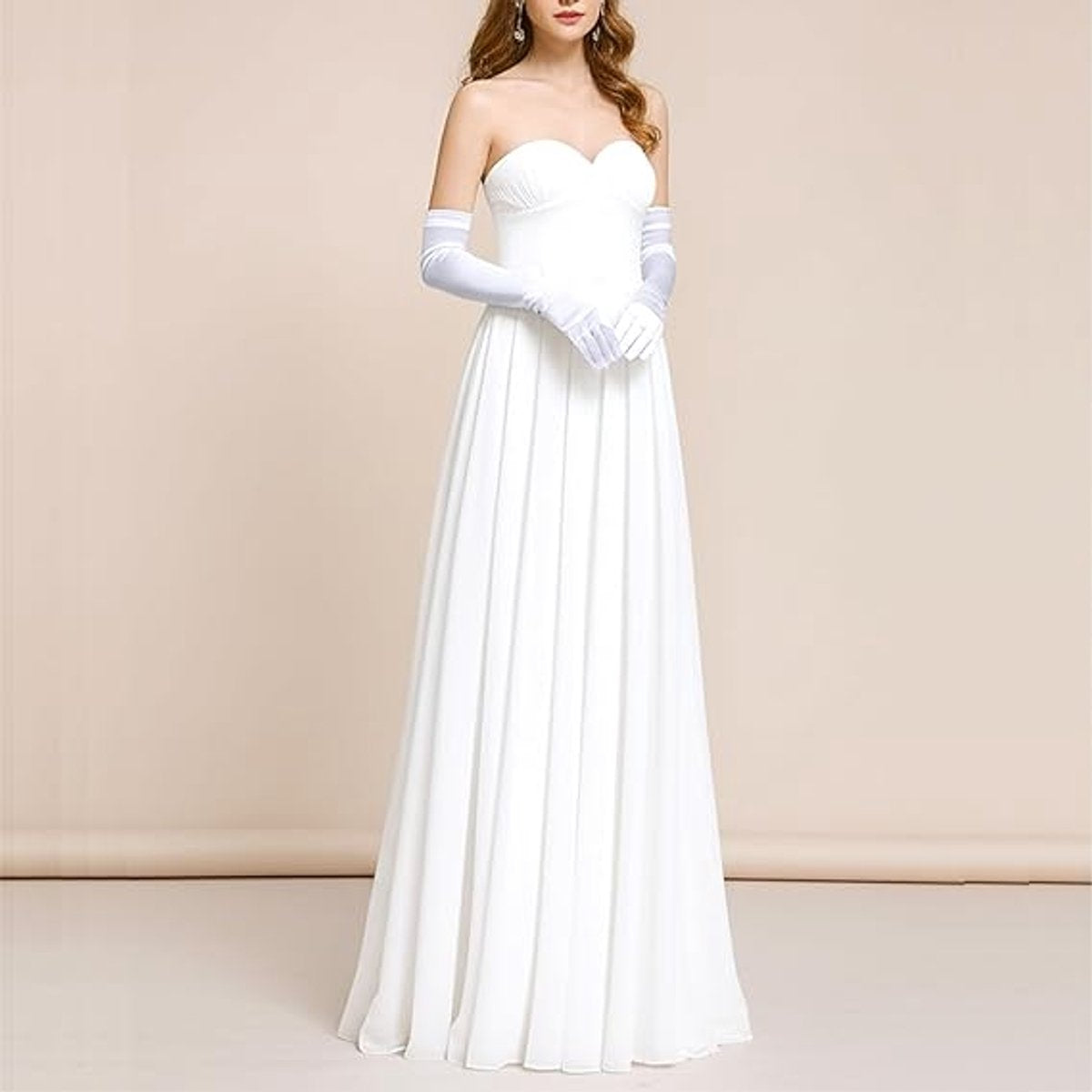 Gloves - 55 cm - Long glove - Long satin women's gloves - for weddings, parties, formal events and performances - Elastic gloves - up to the elbow - for brides, princesses, operas and other occasions - white