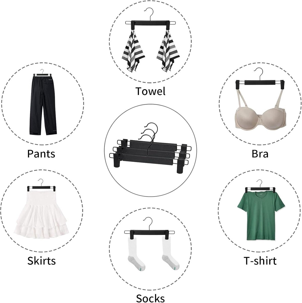 Clothes Hangers - 10 Pieces - Trouser Hangers - Trouser Hangers with Clips - Garment Hangers - Skirt Hangers - Non-Slip Hanger with Clips - Clothes Rack/Coat Rack/Jacket/Trouser Hanger - Space-Saving - Adjustable Clip Hangers, Garment Jacket Clothing Jean