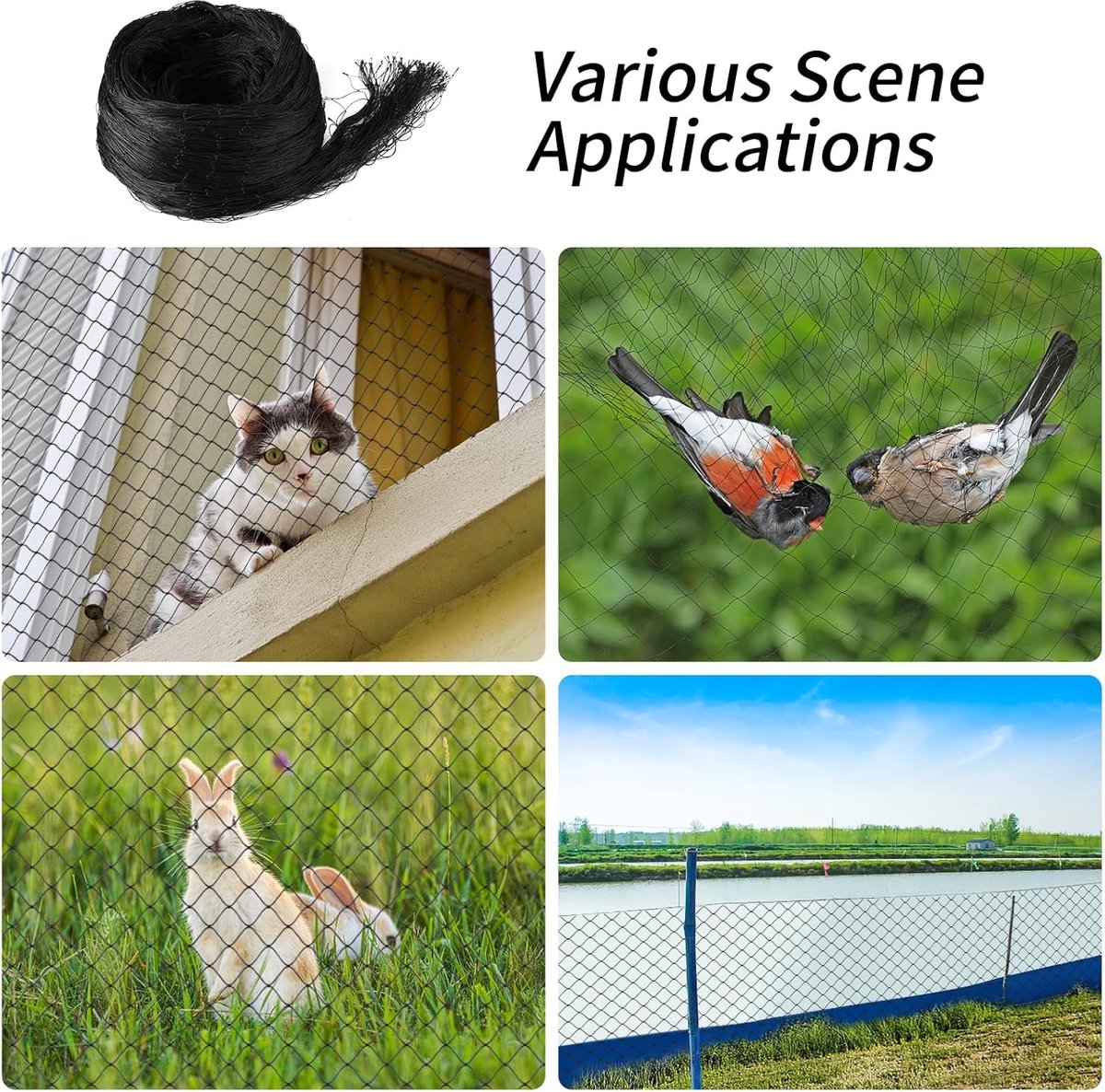 Cat Net - 8*3 m - Cat Balcony Net - Cat Protection Net - Cat Mesh - fall protection net for cats - fall safety net - mesh balcony railing - dog fencing - fall protection net for pets - safety net - with accessories - black