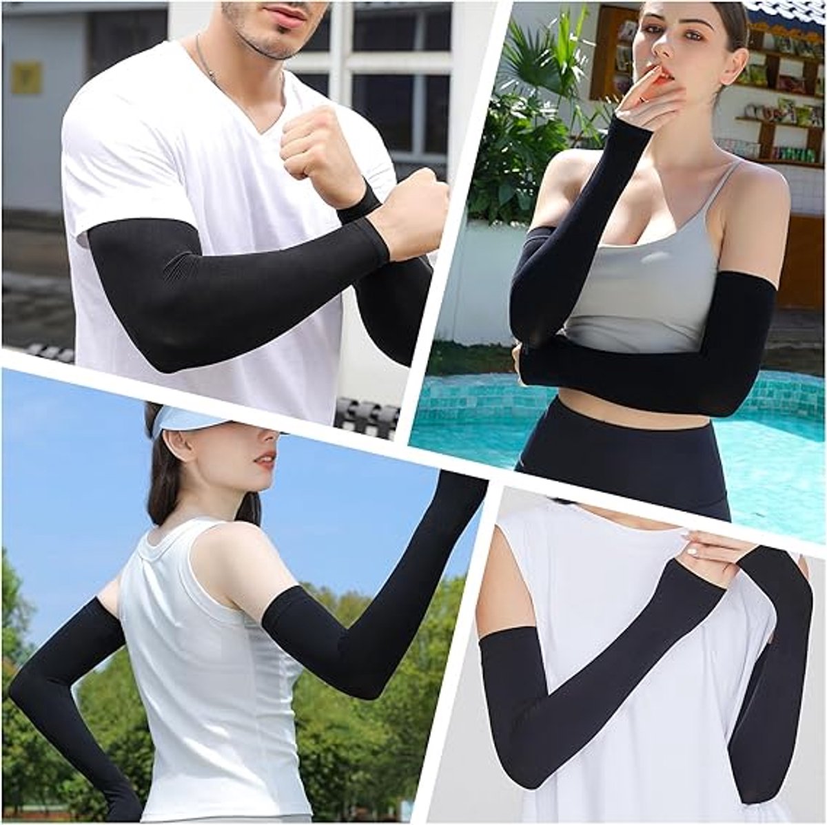 4 pairs of sleeves - Unisex - Sleeves - Ultralight sleeves - Arm Sleeve - UV protection for arms - Sunscreen Sleeve Ice Side Arm Sleeves - Comfort Cooling Sports Compression Sleeves - Ideal for sports, cycling, golfing - Black/Grey/Dark Grey