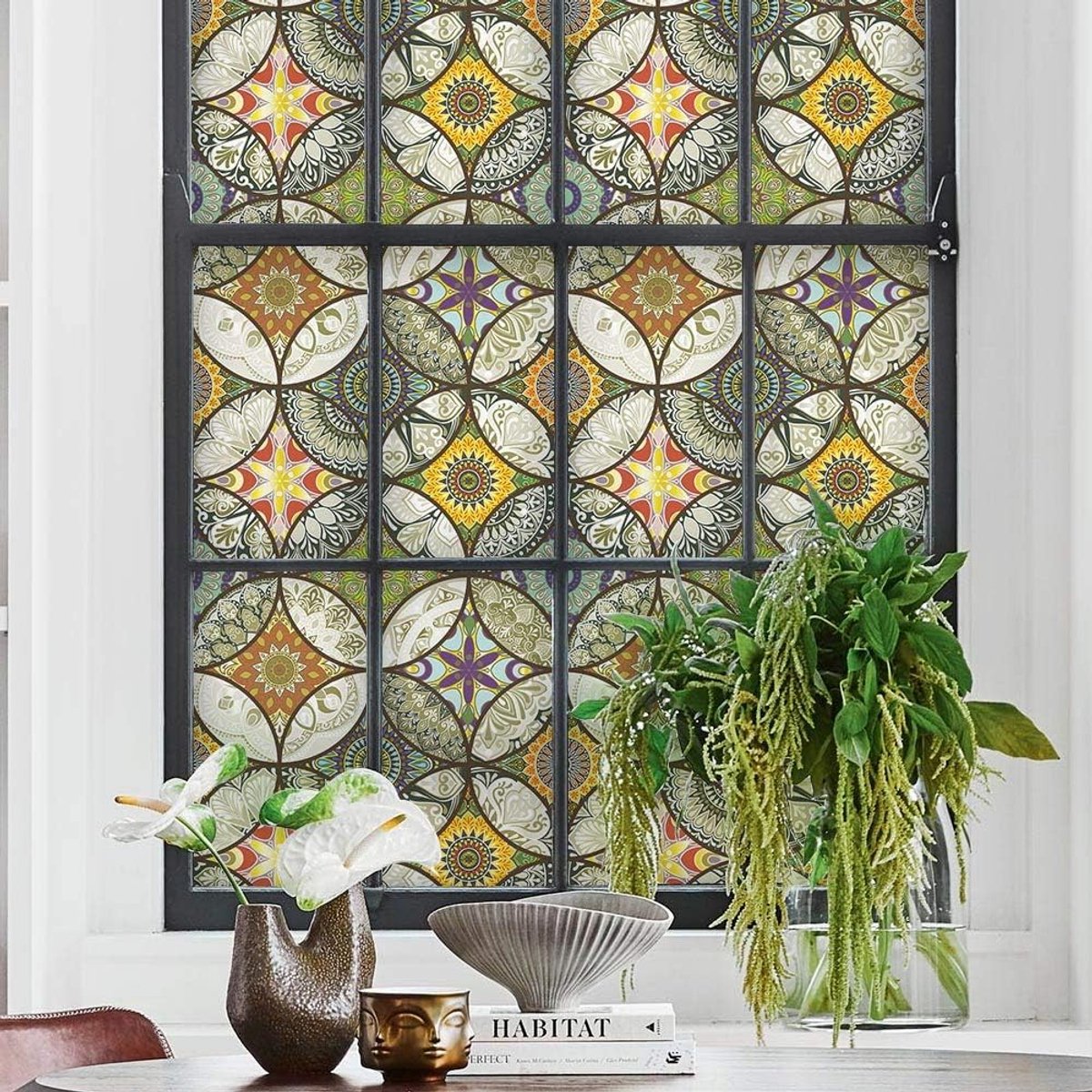 45 x 200 cm - Window stickers - Window film - Decorative window film - Privacy window film - Frosted glass - Circle pattern - Static cling - Privacy window stickers - yellow