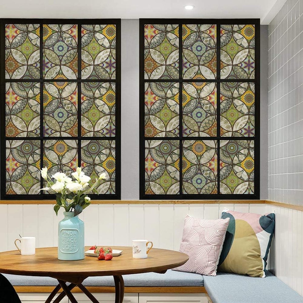 45 x 200 cm - Window stickers - Window film - Decorative window film - Privacy window film - Frosted glass - Circle pattern - Static cling - Privacy window stickers - yellow