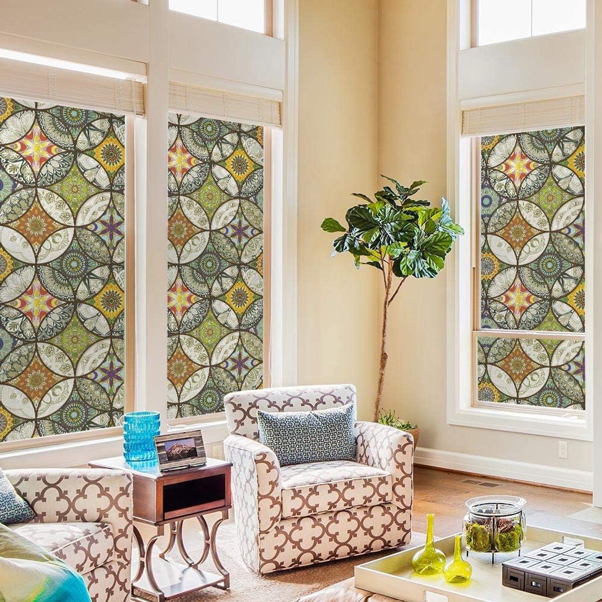 45 x 200 cm - Window stickers - Window film - Decorative window film - Privacy window film - Frosted glass - Circle pattern - Static cling - Privacy window stickers - yellow