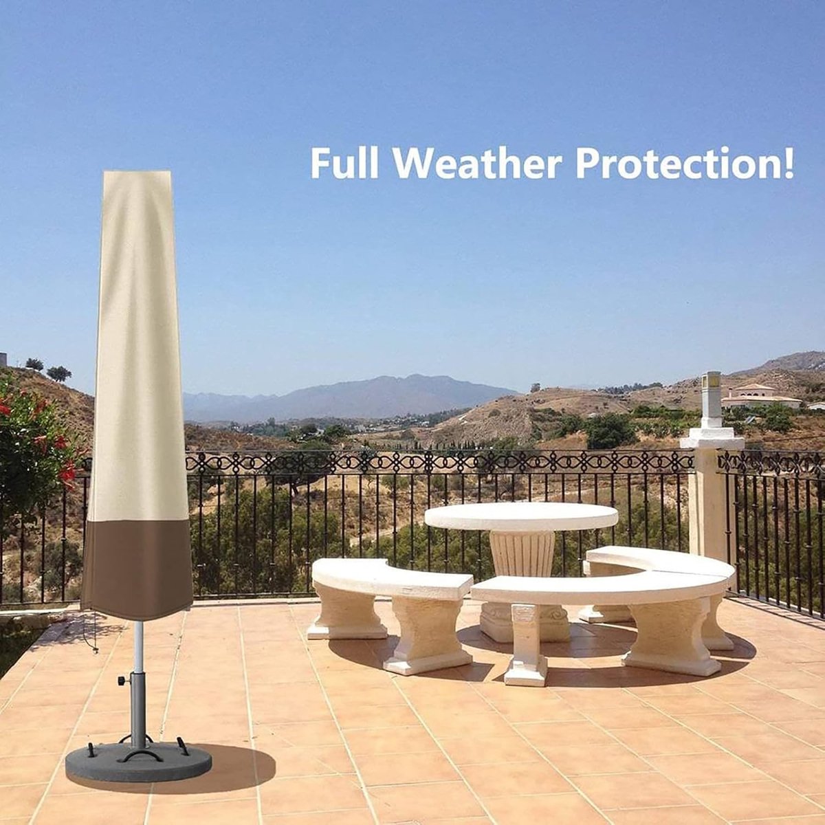 Outdoor parasol rain cover - Parasol cover - Dustproof - Waterproof - Parasol protector - Standing parasol cover - Dust cover - Durable all-season parasol cover - Beige/Brown - 200 × 55/60cm