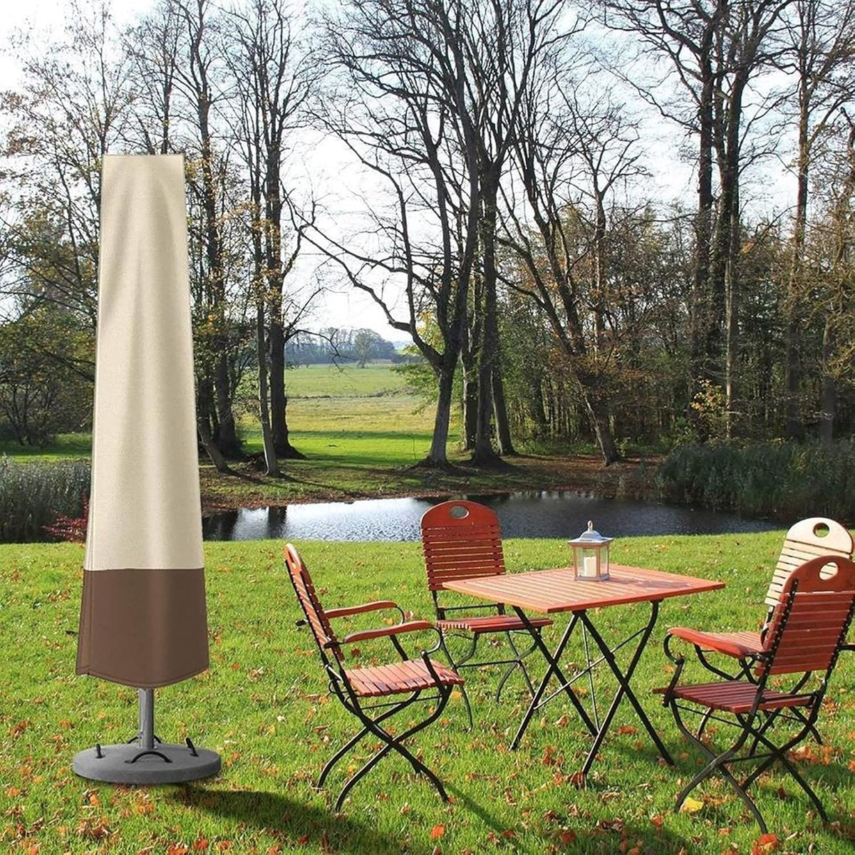 Outdoor parasol rain cover - Parasol cover - Dustproof - Waterproof - Parasol protector - Standing parasol cover - Dust cover - Durable all-season parasol cover - Beige/Brown - 200 × 55/60cm