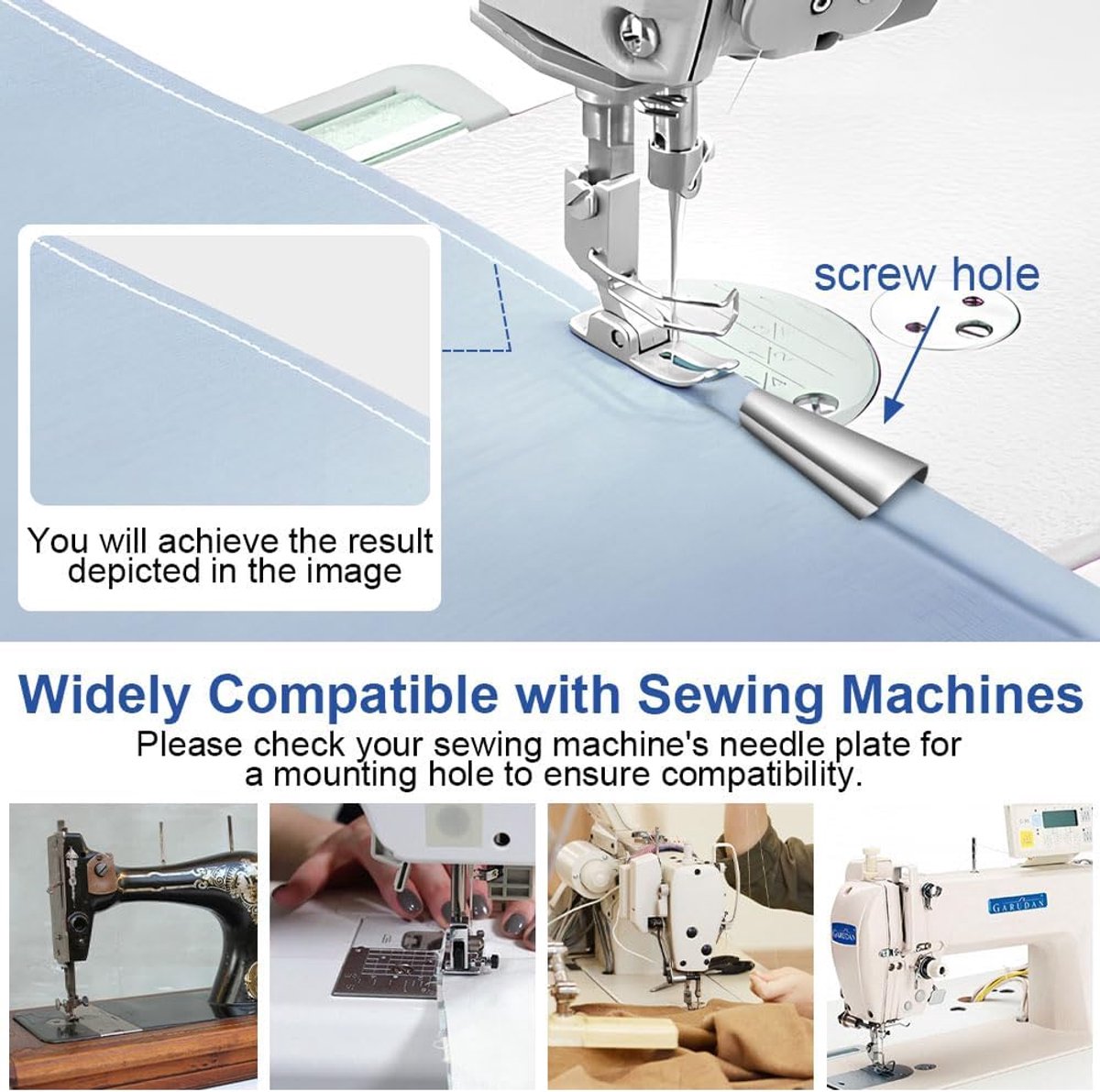 Hem feet - Rolled Hem Foot - Sewing machine accessories - Rolled Hem Presser Foot - Hemmer foot - sewing machine presser foot - sewing accessories - with 8 sizes - Stainless Steel Rolled Hem Presser Foot - for home use - 3-10 mm - silver