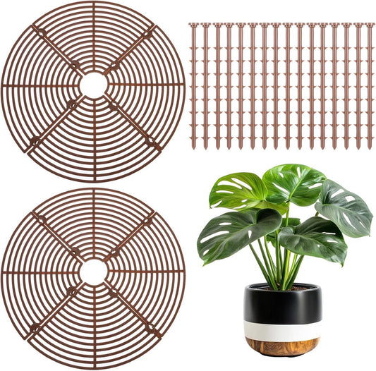 2 pieces - plant pot cover - 30 cm - Flowerpot grid - planter cover set - plantpot grid bottom protectors - with 16 posts - plant covers - for indoor and outdoor gardening - plant protectors - keeps cats and squirrels out of the flowerpot - brown
