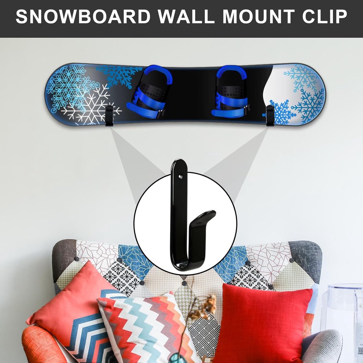 2 pieces - Skateboard wall mount - snowboard wall mount - snowboard wall mounting clips - horizontal snowboard storage - skateboard display rack stand - towel rack - towel hook - coat hook - with screws - for room, garage - 10*2*3.5 cm - black