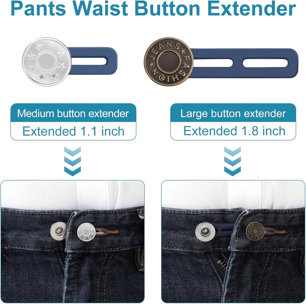 pieces jeans button extenders - Buttonhole Extender - Trouser Widening Button - Waistband Extenders - Unisex - Instant Waist Extender Buttons - Trouser Extender - Jeans Trouser Extender - No Sewing Required Jeans Waist Extenders