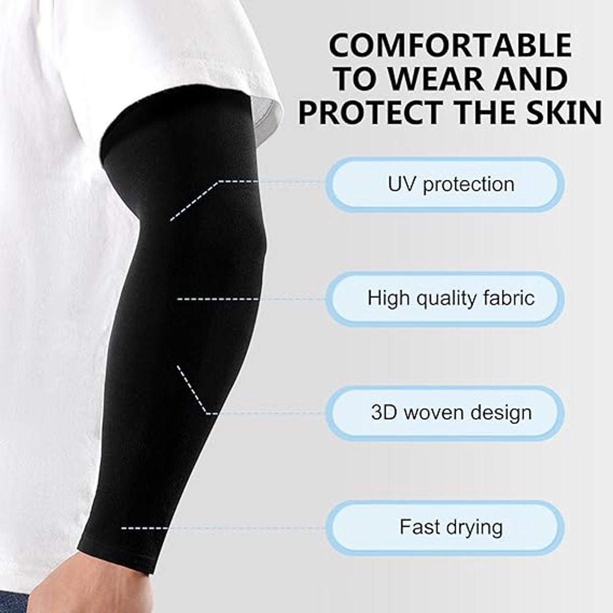 pairs of sleeves - Unisex - Sleeves - Ultralight sleeves - Arm Sleeve - UV protection for arms - Adults - Sunscreen Sleeve Ice Side Arm Sleeves - Comfort Cooling Sports Compression Sleeves - Ideal for sports, cycling, golfing - Black