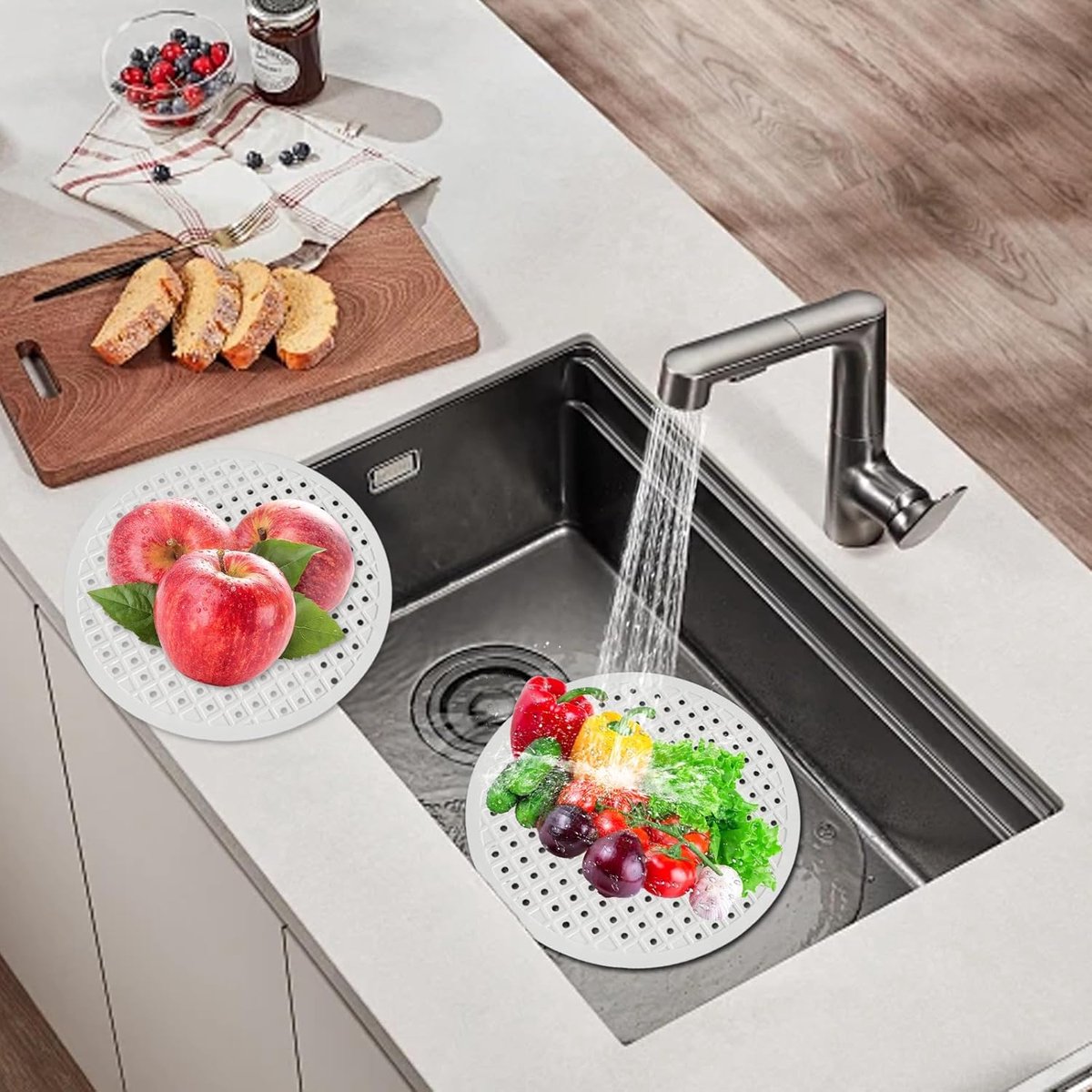 1 Piece Silicone Sink Mat - Washbasin Mat - Sink Mat - Sink Mats - Rubber Countertop Mat for Sink - Cuttable - Foldable - Non-slip - Round sink mat - Protective mat - For countertop - Round White - ø 31 Cm