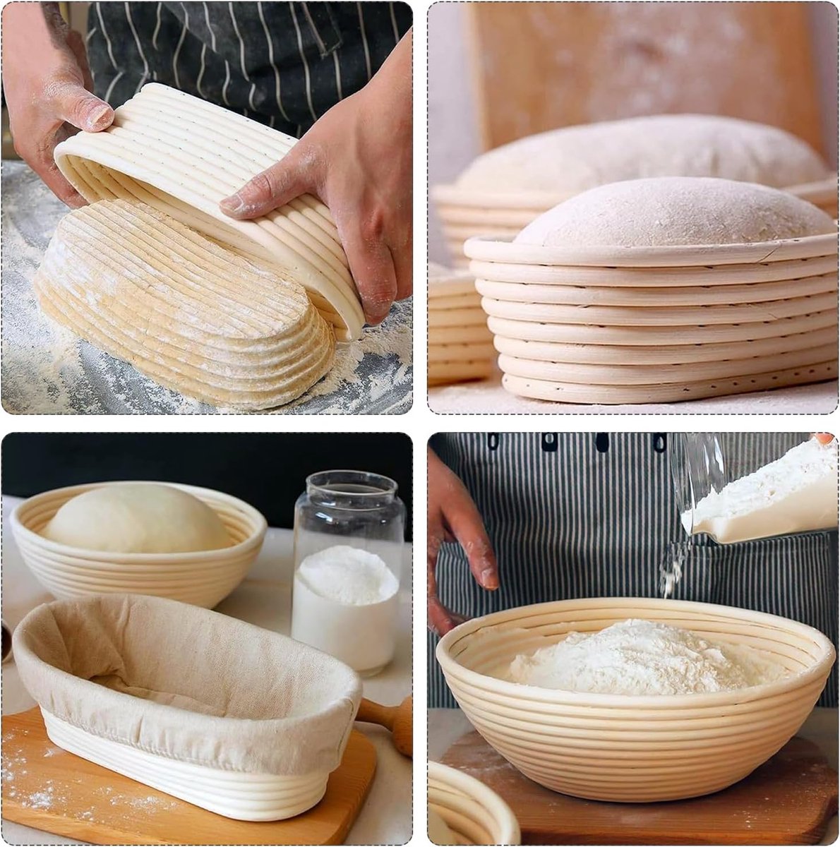 2 pieces - Bread proofing basket - Small proofing basket - Oval bread proofing basket - sourdough proofing basket - small proofing basket - proofing bowls - baking accessories - rattan storage bowl - lined - for professional and home bakers - oval - 25*15