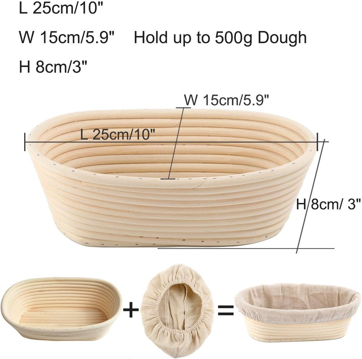 2 pieces - Bread proofing basket - Small proofing basket - Oval bread proofing basket - sourdough proofing basket - small proofing basket - proofing bowls - baking accessories - rattan storage bowl - lined - for professional and home bakers - oval - 25*15