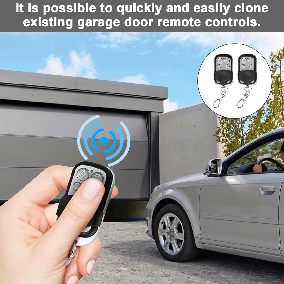 pieces - 433 MHz - Remote control - Garage door openers - Remote control for car garage door - universal garage door remote control - automatic garage door remote control - for car garage door - with keychain - 4 channels
