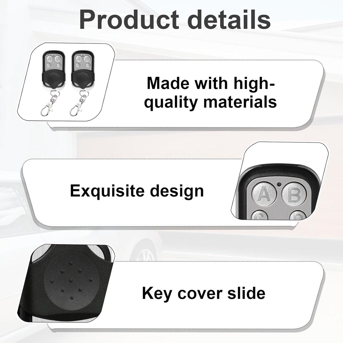 pieces - 433 MHz - Remote control - Garage door openers - Remote control for car garage door - universal garage door remote control - automatic garage door remote control - for car garage door - with keychain - 4 channels