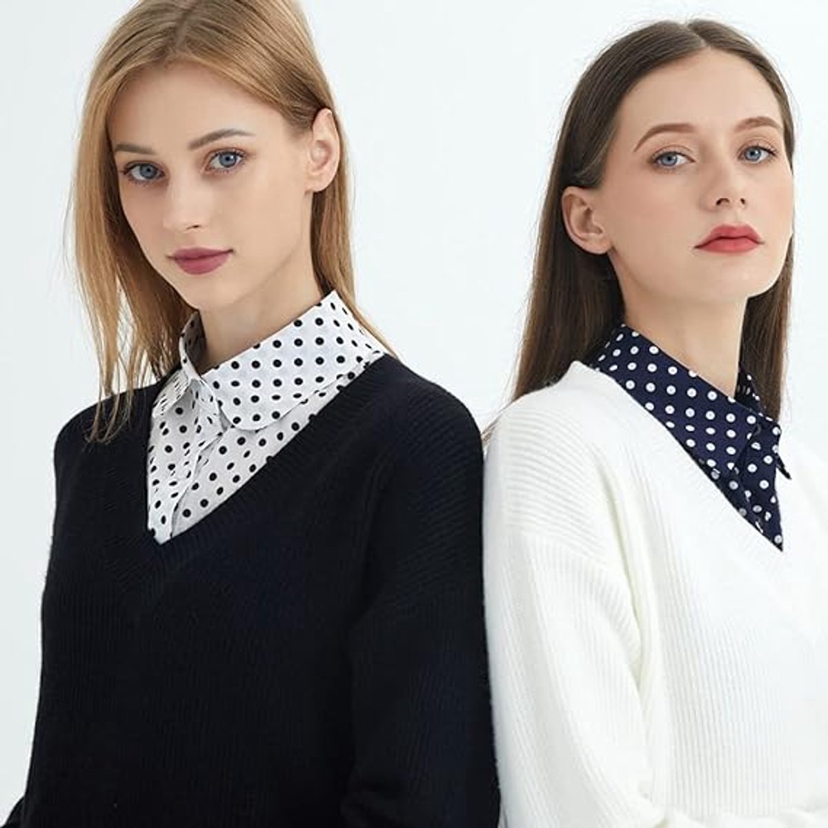 2 pieces - Women's Shirt Collar - Shirt Collar - Detachable Collar - Small Shirt Collar - Faux Detachable Collar - Detachable Pointed Collar - Small Collar - Pointed Collar - Shirt Replacement - Blouse - Adjustable - One Size - White and Black Dots
