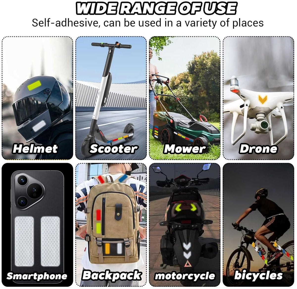 100 pieces - reflective stickers - reflective tape - reflective safety warning strips - reflective strips - waterproof - for bicycles, helmets, cars, mailboxes, backpacks, trailers and outdoor equipment - rectangle and arrow