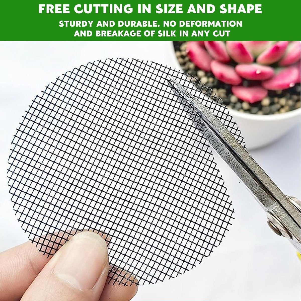 100 pieces - Round flowerpot mat - flowerpot mat - mesh garden mat - plant pot bonsai soil grid - for garden - prevents soil loss - drainage screens - 4.5 cm and 10 cm, 50 pieces each - black