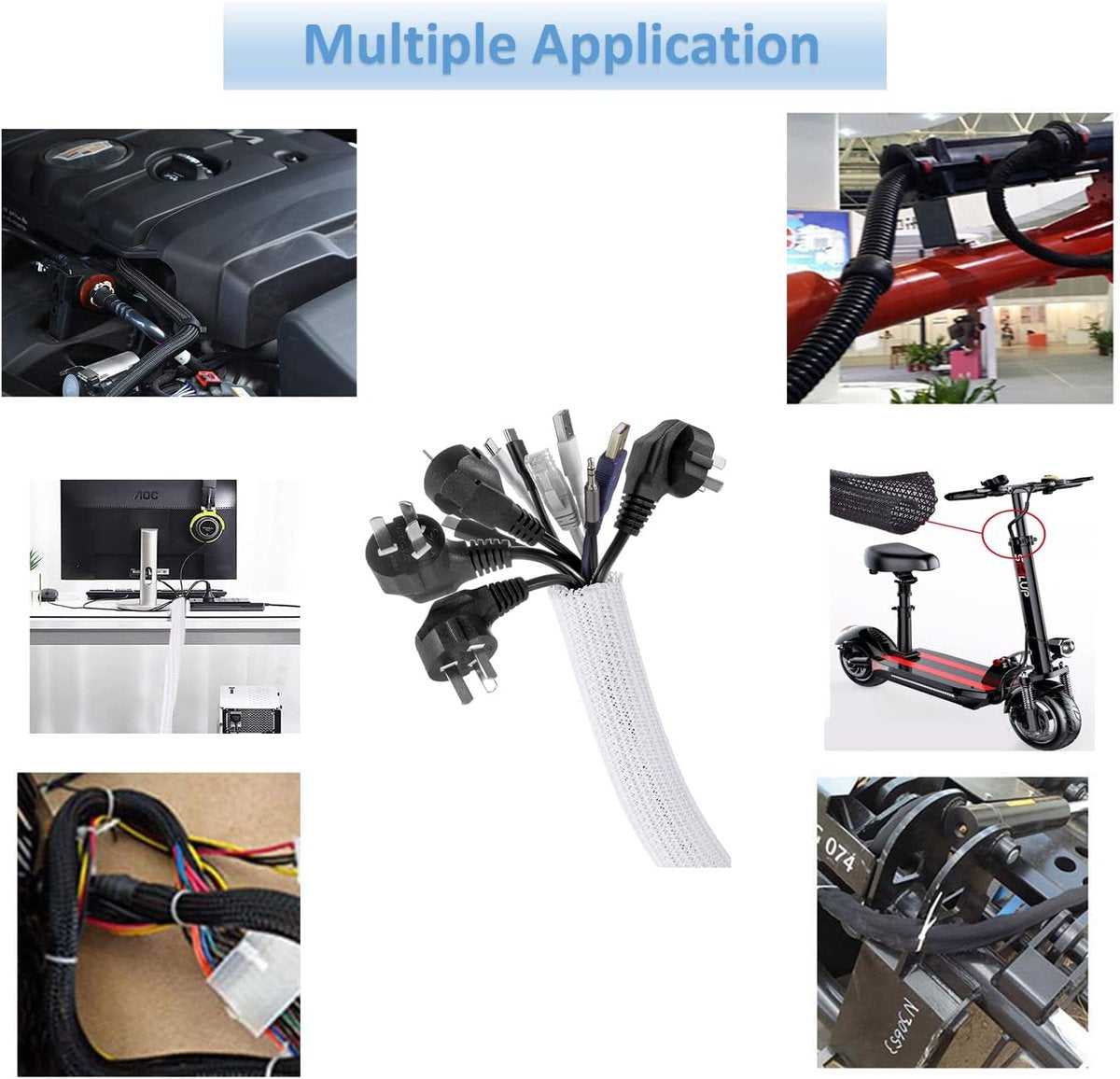Cable Organizer - 2 m - cable management - Cable Sleeve - cable organizer - Velcro - Braided cable sleeve - Cable protector - for TV, computer, home theater, automotive, domestic, industrial, electrical wires - Prevent pets from chewing