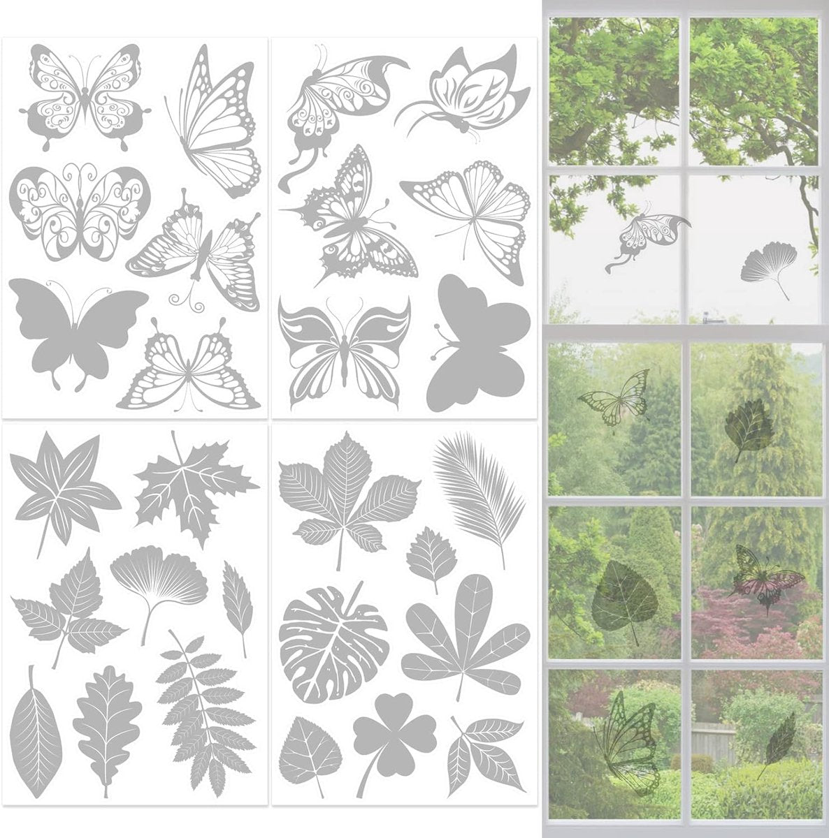 28 pieces - transparent window stickers - butterfly patterns and leaf shapes - warning decorative stickers - for home - window stickers - window decoration - prevent birds from hitting glass