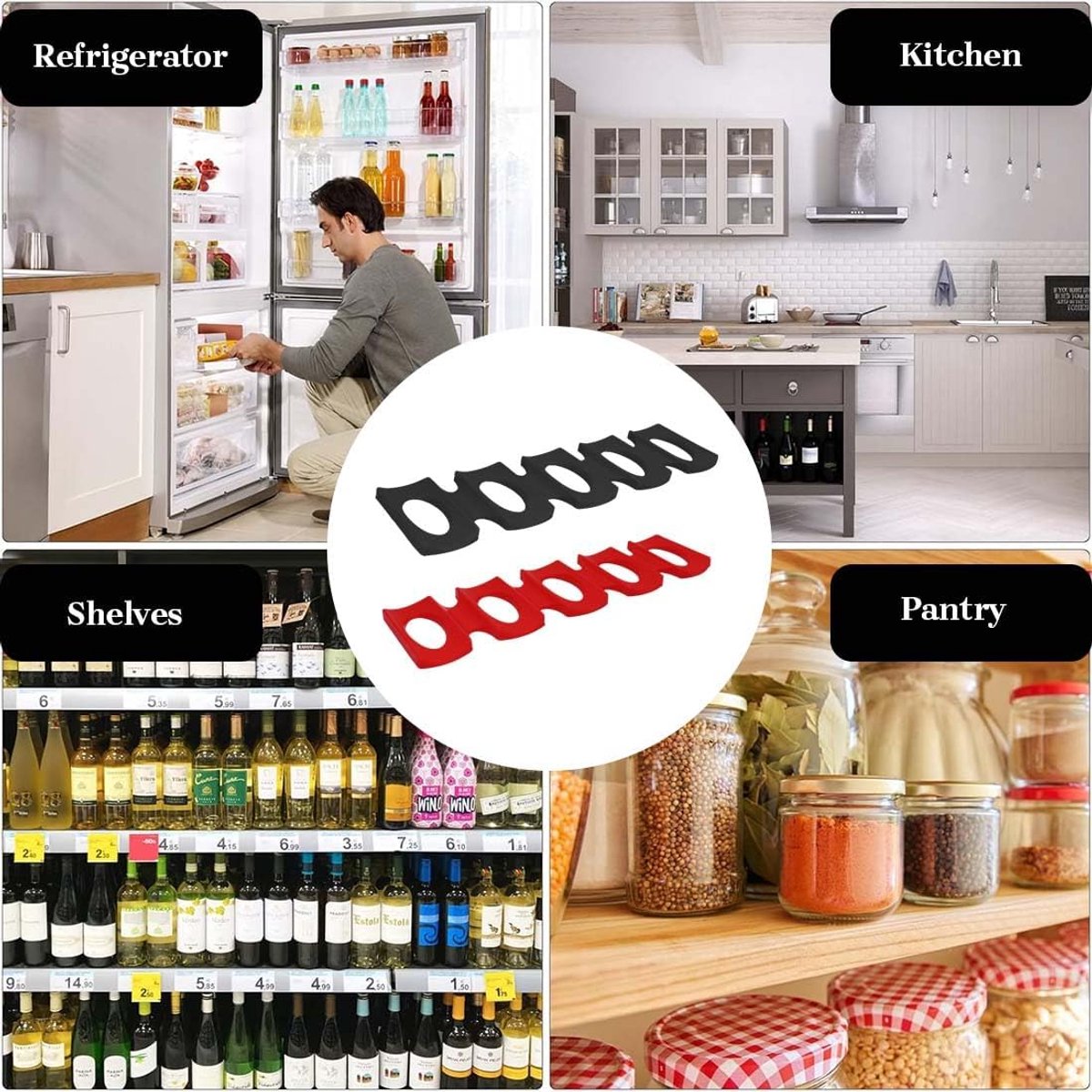 2 pieces - Bottle rack - Beverage bottle rack - Refrigerator bottle holder - Wine rack - silicone refrigerator bottle holder - refrigerator cup holder - easy to stack refrigerator bottle holder - for kitchen fridge, countertop, pantry - 30.6*9.5 cm - blac