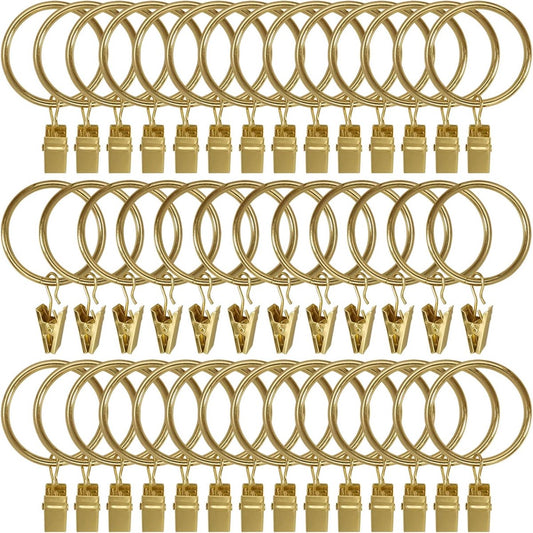 Metal Curtain Hooks with Clamps and Rings - 40 Pieces - Drapery Clip Hooks - Metal Curtain Rings - Decorative Curtain Rod Clips - Hooks - Shower Curtain Hanging Hooks with Clamp - Metal Curtain Rings with Clips - Gold