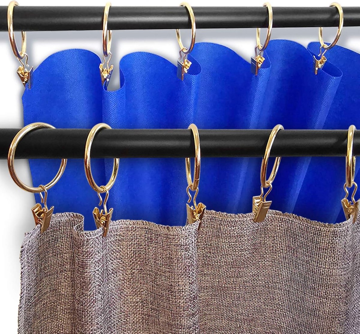 Metal Curtain Hooks with Clamps and Rings - 40 Pieces - Drapery Clip Hooks - Metal Curtain Rings - Decorative Curtain Rod Clips - Hooks - Shower Curtain Hanging Hooks with Clamp - Metal Curtain Rings with Clips - Gold