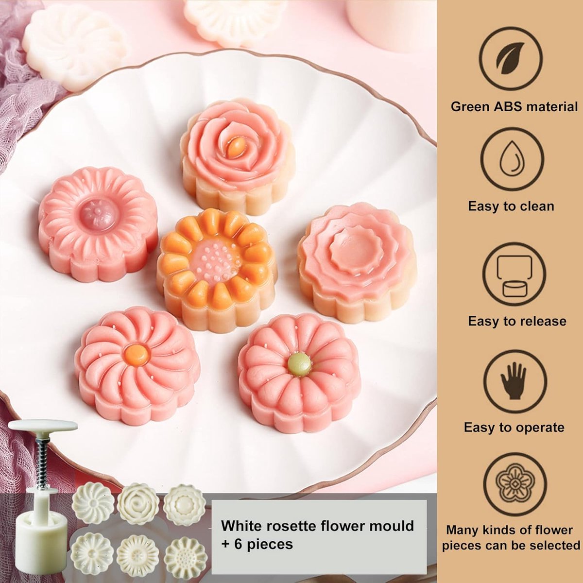Set of 12 Cookie Cutters Set - Cookie Stamps - Cookie Shapes - Cookie Cutter Set - Mooncake Pan Set - Baking Pan - Cookie Cutter - Mooncake Die Stamps - Cookie Cutters - Flower Cookie Stamps - DIY Kitchen Tools - Maker 50g - Round