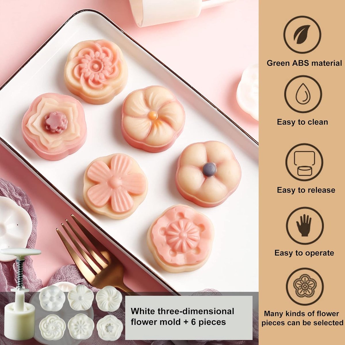 Set of 12 Cookie Cutters Set - Cookie Stamps - Cookie Shapes - Cookie Cutter Set - Mooncake Pan Set - Baking Pan - Cookie Cutter - Mooncake Die Stamps - Cookie Cutters - Flower Cookie Stamps - DIY Kitchen Tools - Maker 50g - Round