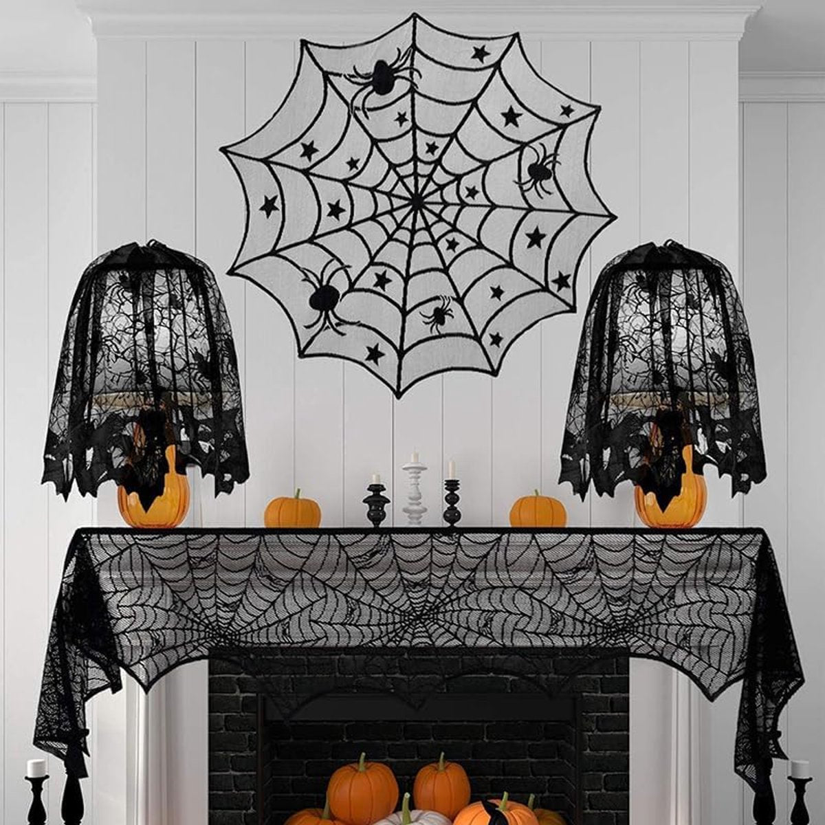 Tablecloth - 102 cm - Halloween tablecloth - table runner - round tablecloth - Halloween table decoration - black round lace spiderweb tablecloth - Interior decoration - lace tablecloth - Halloween party ornament - for Kitchen, Dining Table, Party Supplie