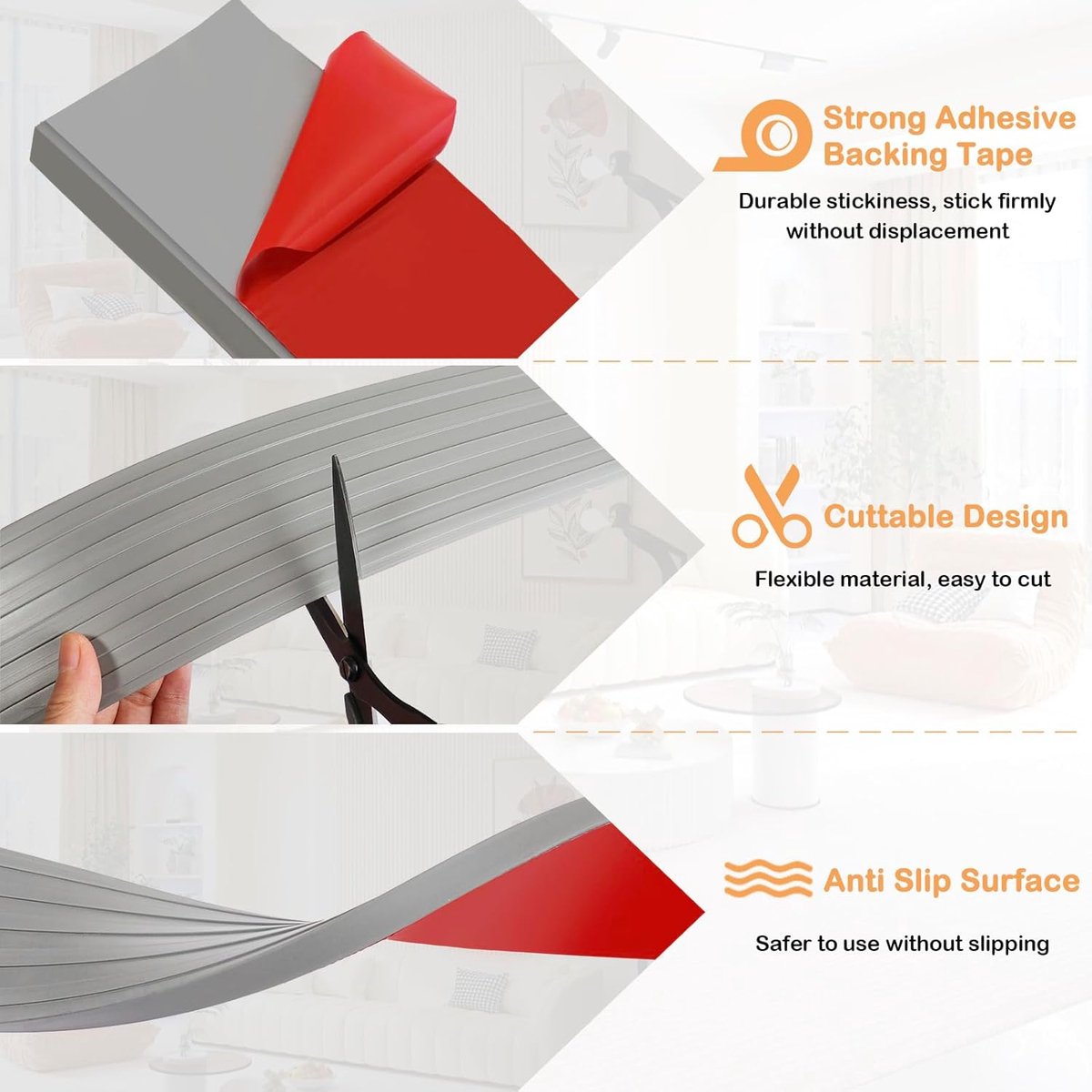 Threshold ramp - 1 m*10mm*50mm - Rubber threshold aid - Threshold ramps - Driveway ramp - Threshold ramps for doors - Loading ramp - Threshold plate - Anti-slip - self-adhesive rubber threshold ramp - for wheelchairs, strollers and scooters - grey