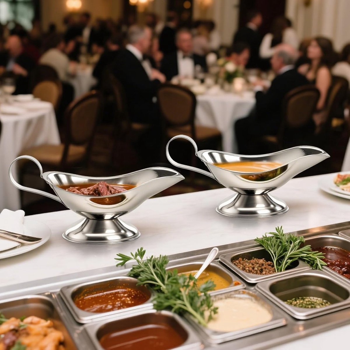 Gravy boat - 1 piece - Sauce boat - Sauciere - Dipping bowls - stainless steel sauce boat - with pouring spout and handle - serving dish - kitchen utensil - for salad dressings, coffee, milk, broth and black pepper - 14*6*5.3 cm - silver