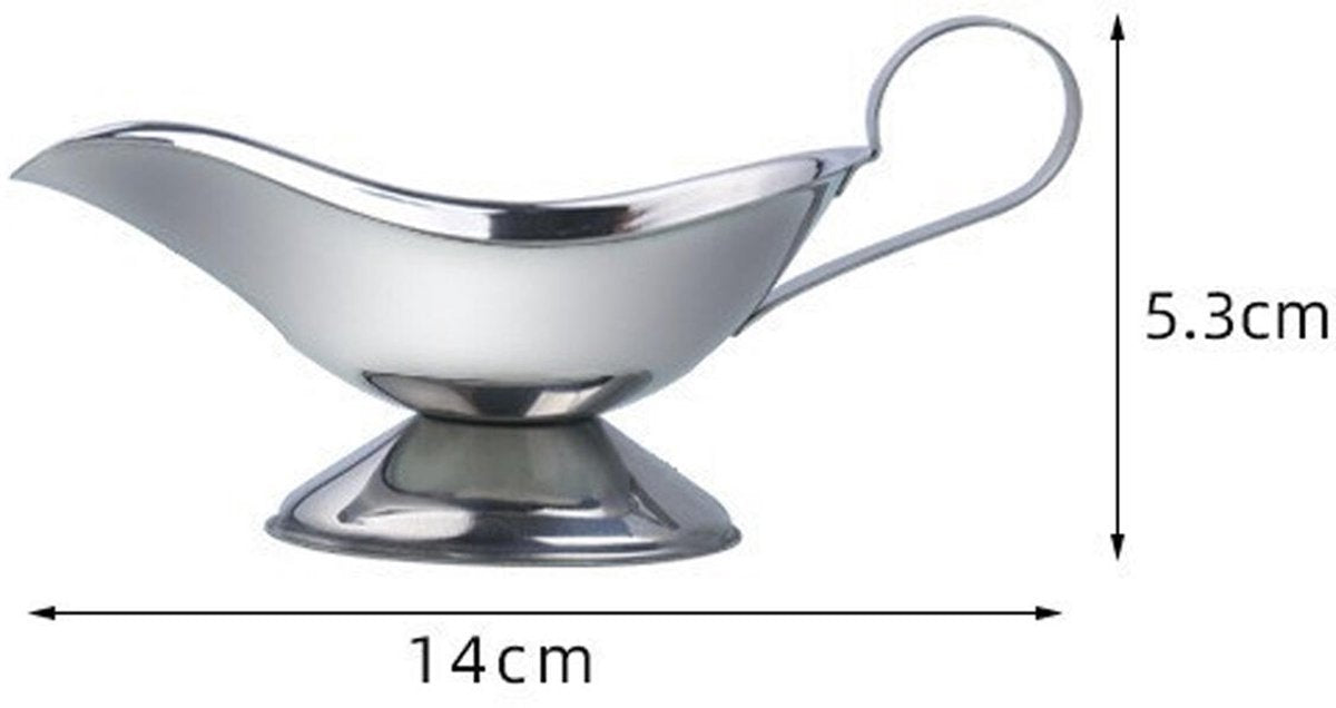 Gravy boat - 1 piece - Sauce boat - Sauciere - Dipping bowls - stainless steel sauce boat - with pouring spout and handle - serving dish - kitchen utensil - for salad dressings, coffee, milk, broth and black pepper - 14*6*5.3 cm - silver