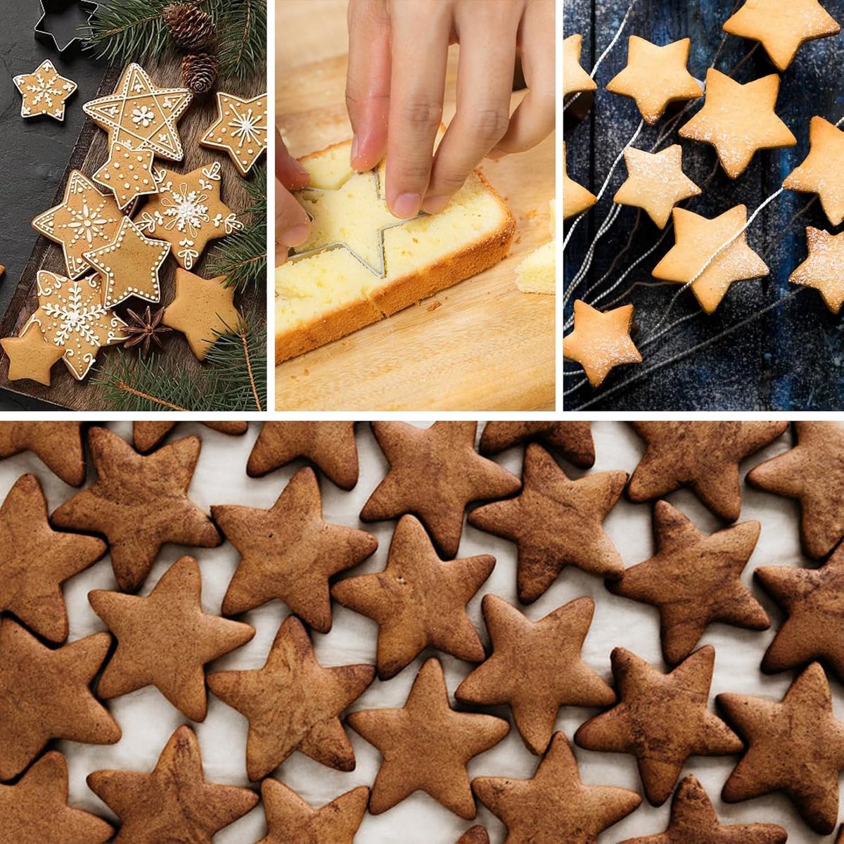 pieces - Cooking rings - star-shaped cookie mold - star-shaped cookie cutters - loaf pan - small cookie cutters - dessert rings - cake rings - baking molds - molds - for baking and cooking cakes, mousses, and desserts - silver