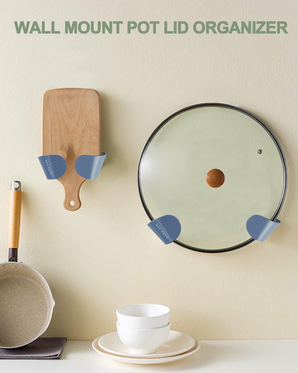 Pot Lid Holder - Lid Holder - 6 Pieces - Lid Storage Rack - Adjustable - Kitchen Cabinet Organizer - Pot Lid Organizer - Adjustable Wall Mount Pot Lid Holder Cabinet Door - Cabinet Door Lid Organizer - Save More Space - Durable - Blue
