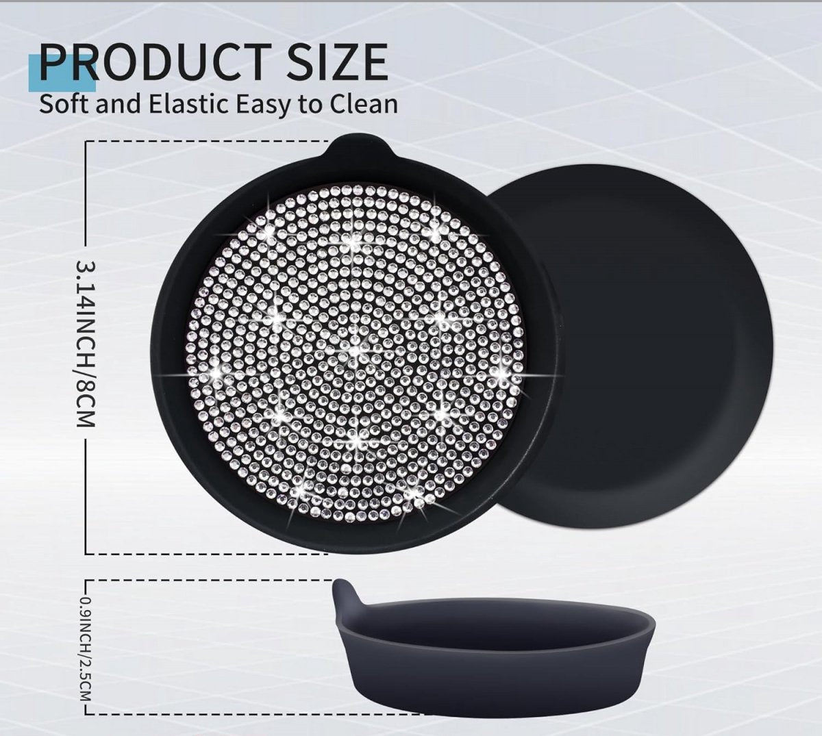 pieces - Coasters - Non-slip coasters - Car Cup Coaster - Universal non-slip cup holders - Bling Crystal Rhinestone - Car interior accessories - black full rhinestone - 7*7 cm