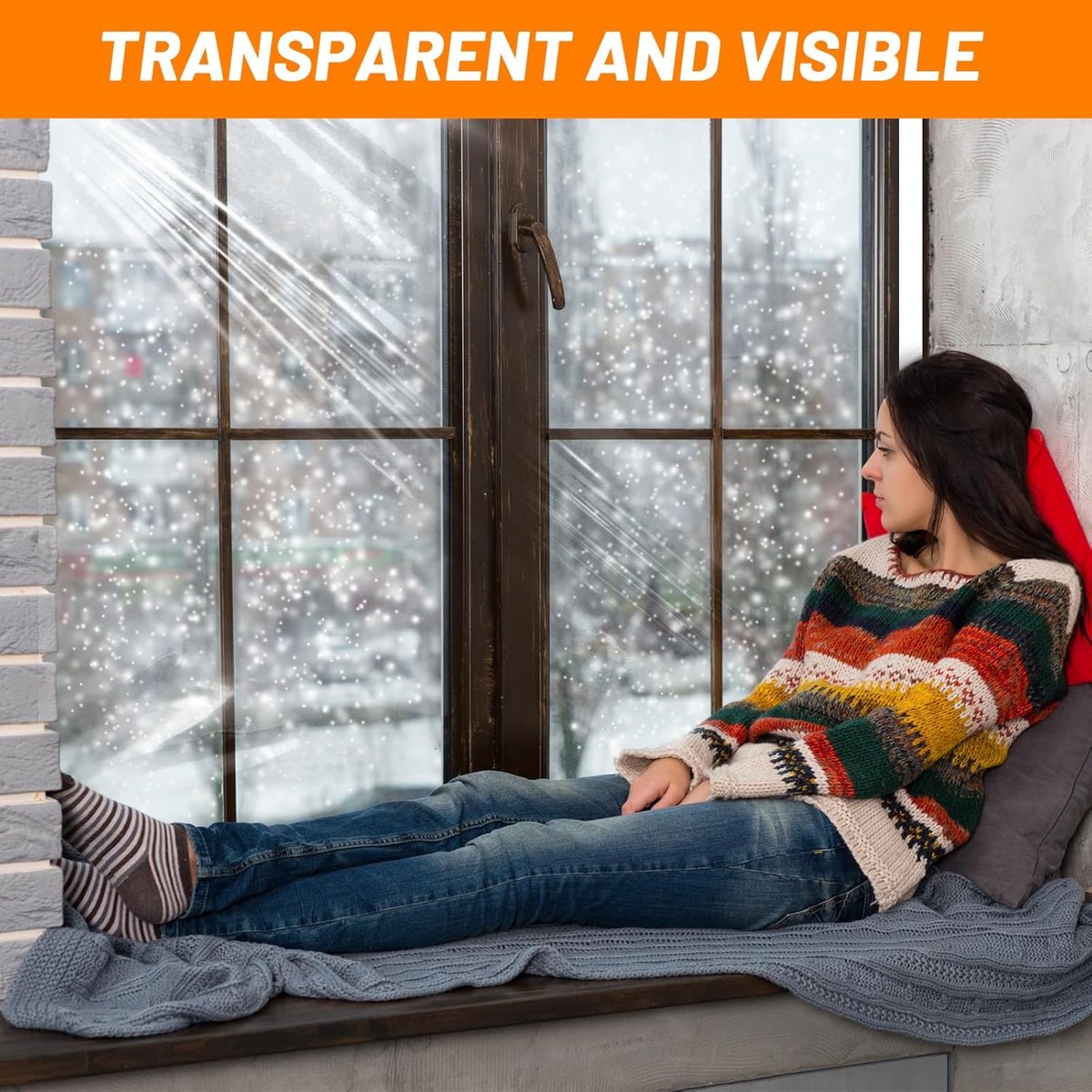 Window Film - Thermal Insulation for Windows - Window Film Insulation Sealing Set - Winter Window Insulation Set - Window Insulation Film - Winter Insulation Window Covering Set - Self-Adhesive - with Velcro - for windows and skylights - transparent - 160