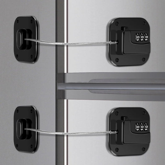 2-Piece Refrigerator Lock - Combination Lock - Self-Adhesive Refrigerator Lock - Safety Lock - Easy Installation No Keys Needed - For Children, Toddlers, and Adults - For Refrigerator, Cabinets & Drawers, Oven, Windows - Child Safety - Black