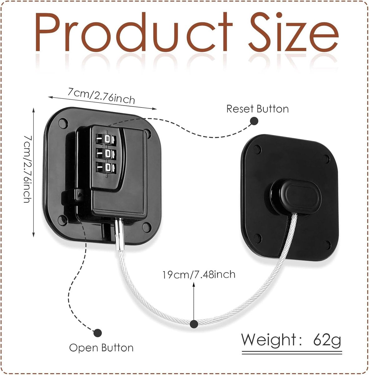 2-Piece Refrigerator Lock - Combination Lock - Self-Adhesive Refrigerator Lock - Safety Lock - Easy Installation No Keys Needed - For Children, Toddlers, and Adults - For Refrigerator, Cabinets & Drawers, Oven, Windows - Child Safety - Black