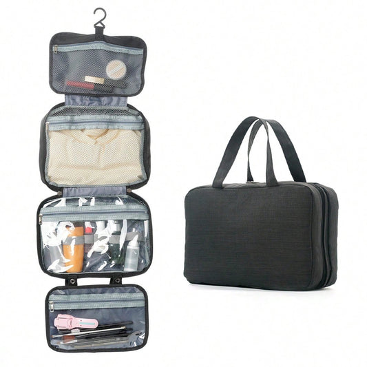 Toiletry bag - Portable hanging toiletry bag - foldable travel toiletry bag - large foldable travel bag - travel makeup bag - storage bag - with 4 compartments - waterproof toiletry bag - unisex - for vacation, shower, camping and travel - 27*18*8 cm - bl