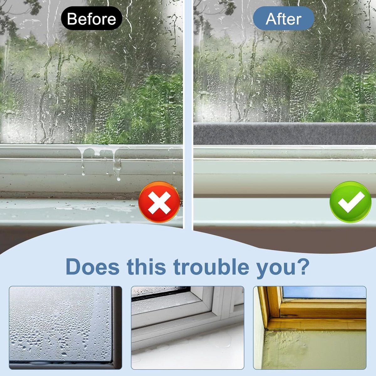 Moisture-resistant strips for windows - 3cm*4m - Absorbing condensation strips for window felt - Absorbent stickers - Self-adhesive strip - Anti-condensation felt pads - Anti-condensation strips for windows - Window glass Water-absorbing Sticker - Moistur