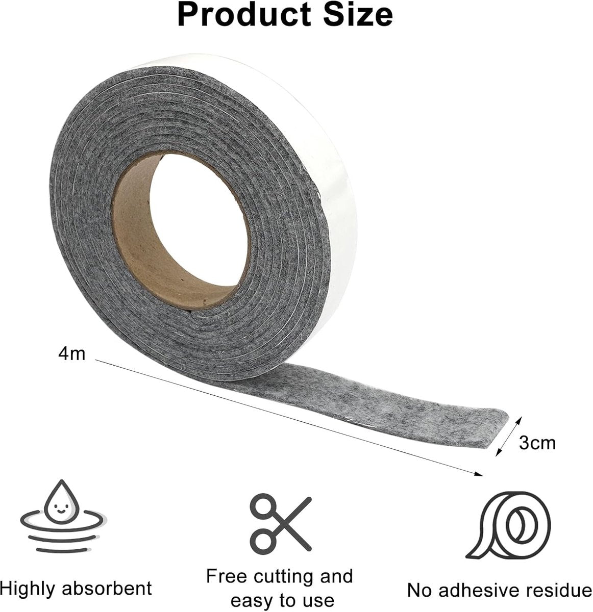Moisture-resistant strips for windows - 3cm*4m - Absorbing condensation strips for window felt - Absorbent stickers - Self-adhesive strip - Anti-condensation felt pads - Anti-condensation strips for windows - Window glass Water-absorbing Sticker - Moistur