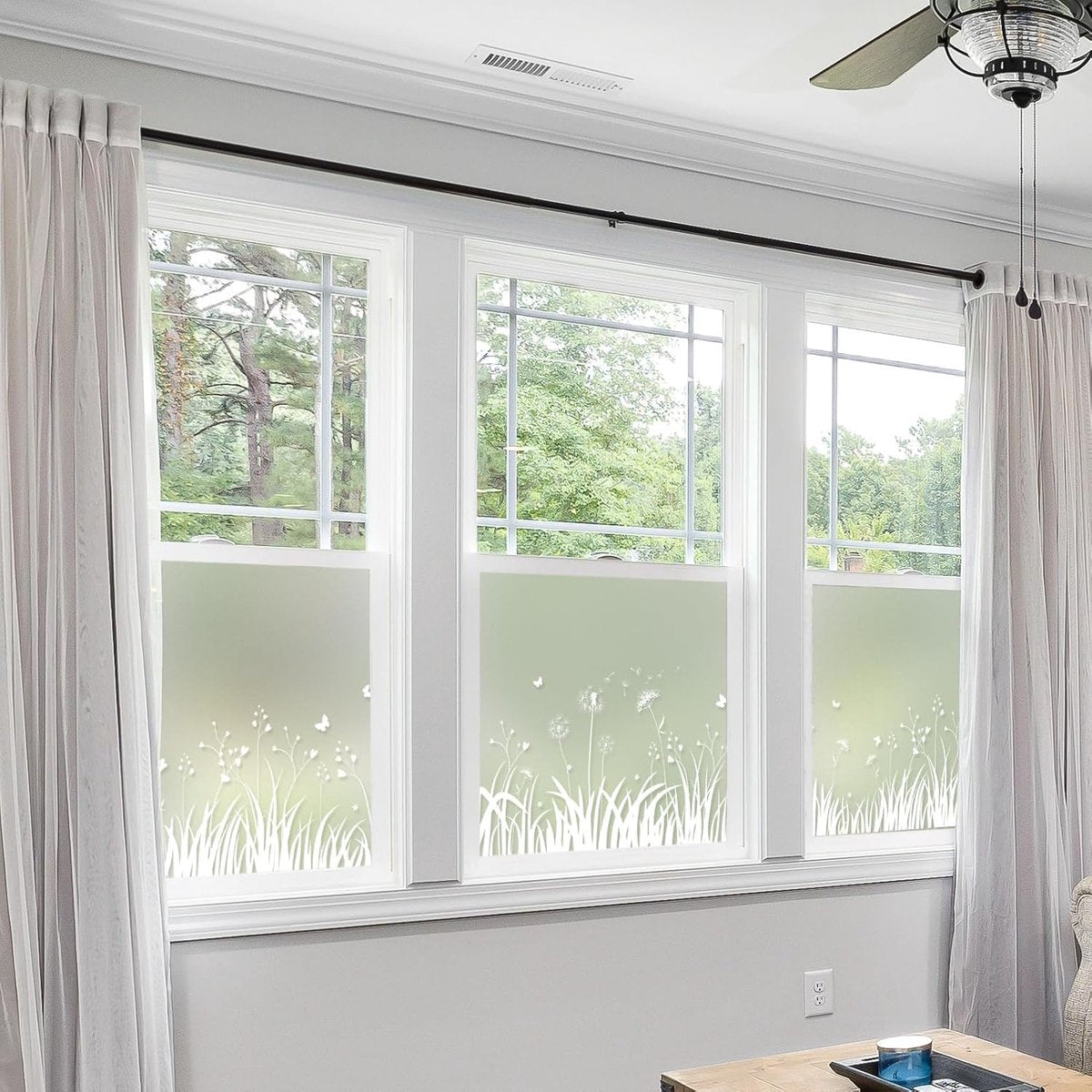Window Privacy Film - Window Film - Anti-Peek Window Film - Glueless Frosted Privacy Film - Self-Adhesive Window Film - Flower Garden Window Stickers - Static Anti-Peek Window Film - for Kitchen, Bathroom, Window - Blackout Frosted Glass Film - 44 x 200 c