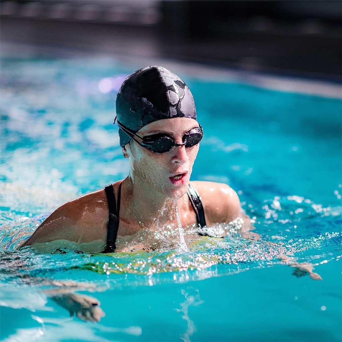 2 pieces - swimming cap - 23*20 cm - silicone swimming caps - hearing protection - waterproof swimming hat - keep dry for long and short hair - unisex swimming caps - for adults, children and juniors - black and white