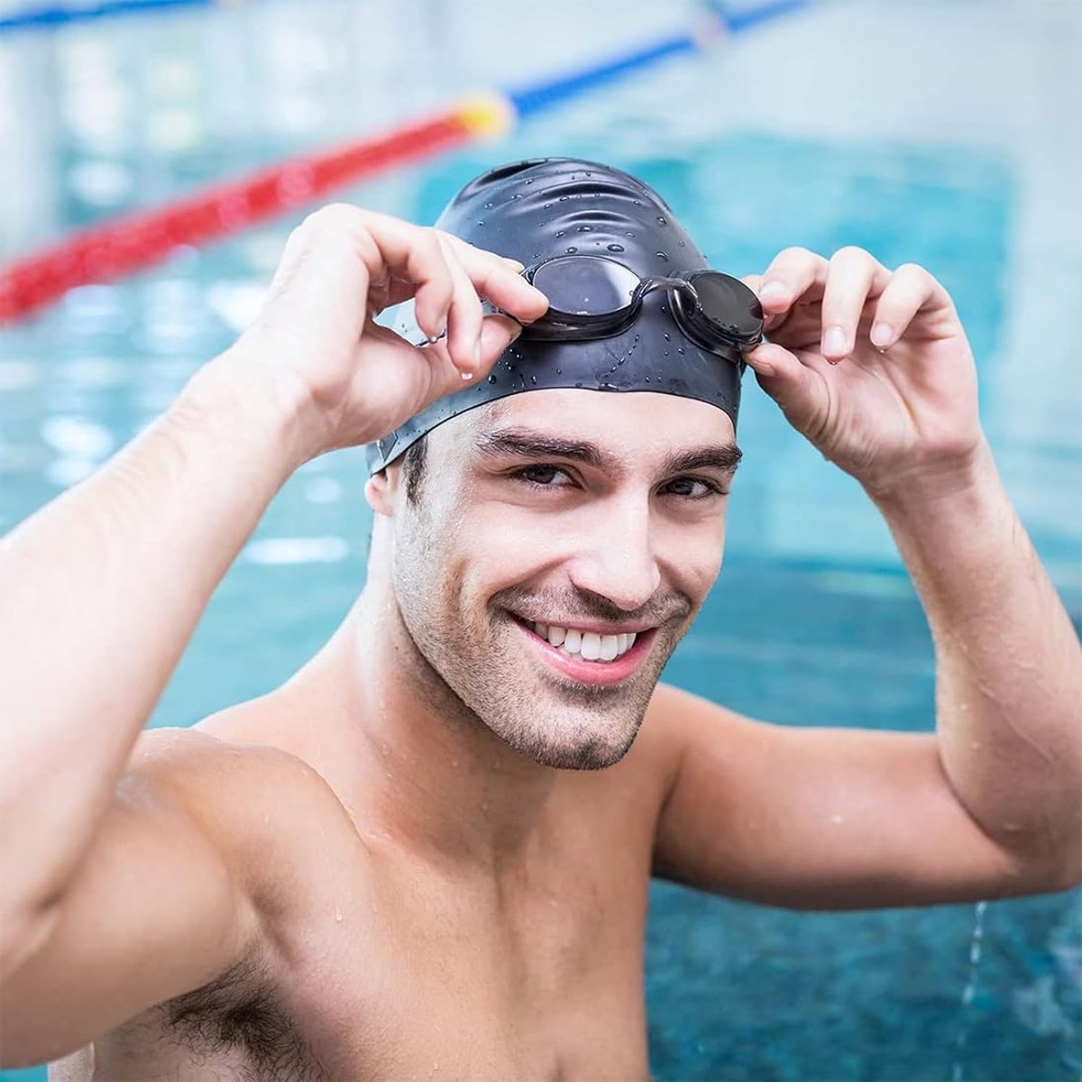 2 pieces - swimming cap - 23*20 cm - silicone swimming caps - hearing protection - waterproof swimming hat - keep dry for long and short hair - unisex swimming caps - for adults, children and juniors - black and white