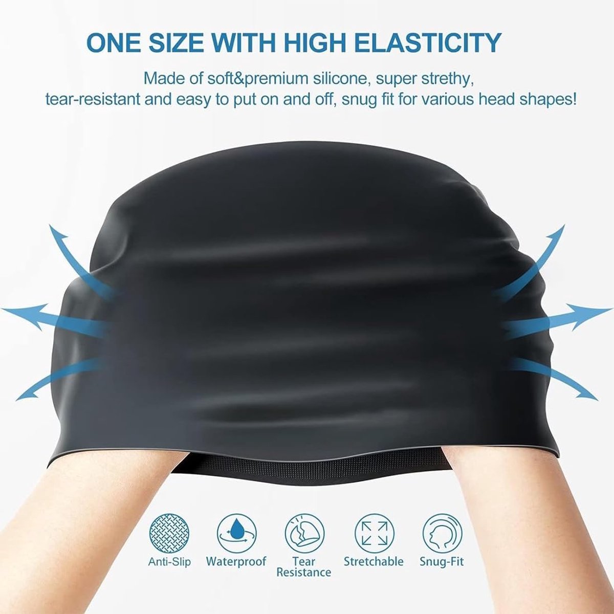 2 pieces - swimming cap - 23*20 cm - silicone swimming caps - hearing protection - waterproof swimming hat - keep dry for long and short hair - unisex swimming caps - for adults, children and juniors - black and white