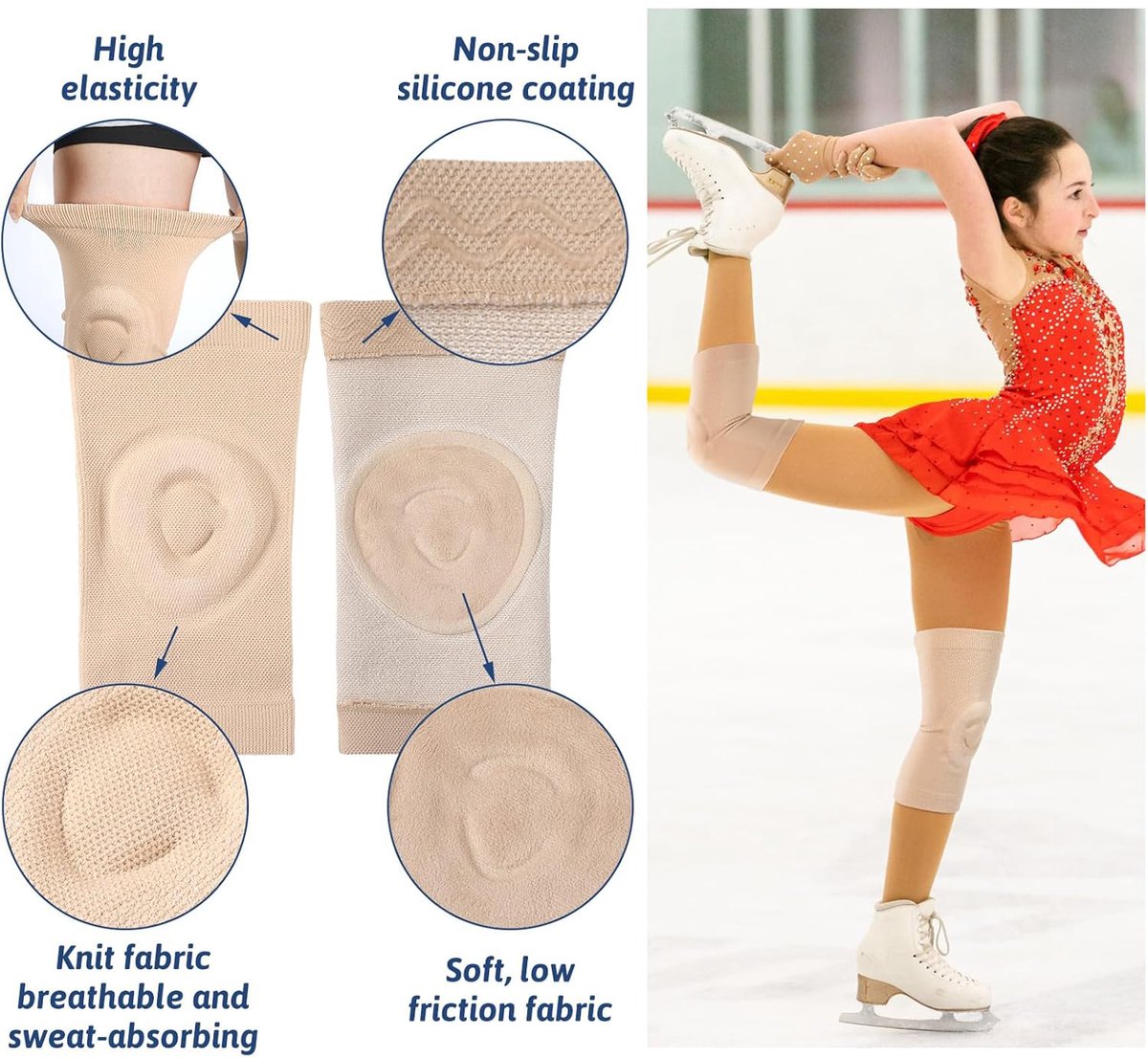 pairs of figure skating knee pads - gel dance knee pads - Knee Arthritis size M - Knee pain - Knee heating - cushioning and support - breathable material for dancing skating women girls men