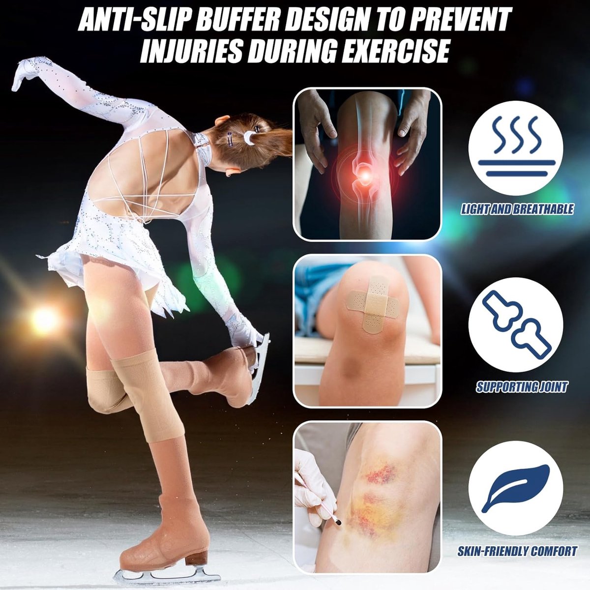 pairs of figure skating knee pads - gel dance knee pads - Knee Arthritis size M - Knee pain - Knee heating - cushioning and support - breathable material for dancing skating women girls men