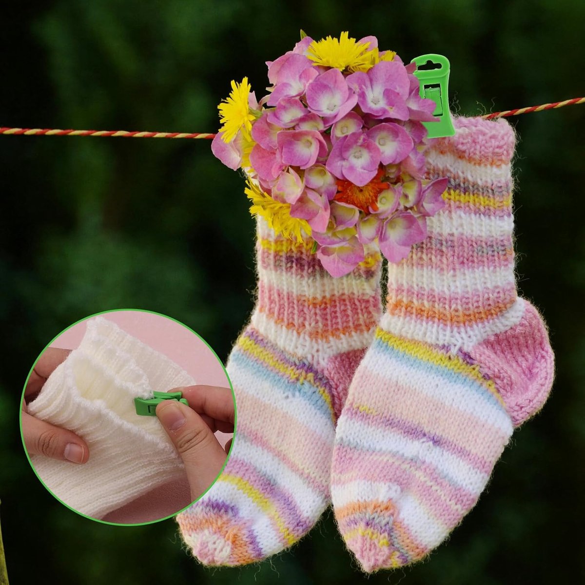 Sock dryer - 50 pieces - Sock clips - Pegs - Colorful sock clips - Plastic sock clamps - Anti-loss drying rack - Sock drying rack - Sock drying rack - Drying carousel - 5 colors